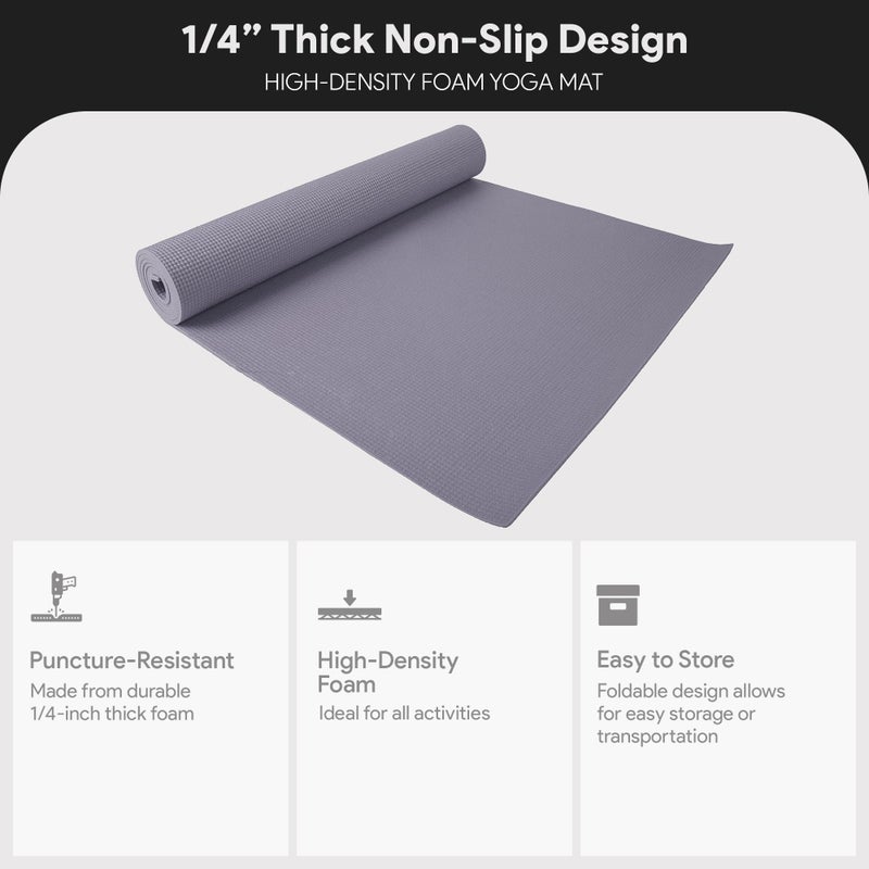 Fitvids 1/4-Inch High Density Thick Non Slip Yoga Mat with Knee Pad and Carrying Strap for Workout, Pilates, Gym Home Exercise, Grey - Image 2