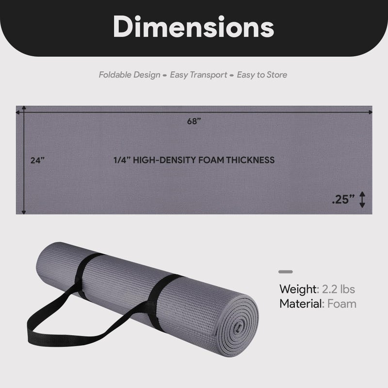 Fitvids 1/4-Inch High Density Thick Non Slip Yoga Mat with Knee Pad and Carrying Strap for Workout, Pilates, Gym Home Exercise, Grey - Image 5