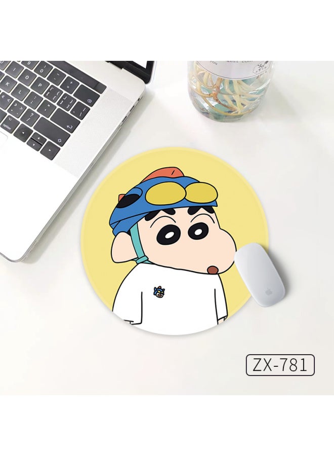 Cute Cartoon Crayon Small Round Mouse Pad High Sensitive Thickened Non-Slip Office Small Table Mat Girls Non-Slip-Color:20x 20cm 3mm Thick Diatom Mud Cushion-Pattern:ZX-781, Wearing A Dynamic Superman Mask, Xiao Xin - Image 1