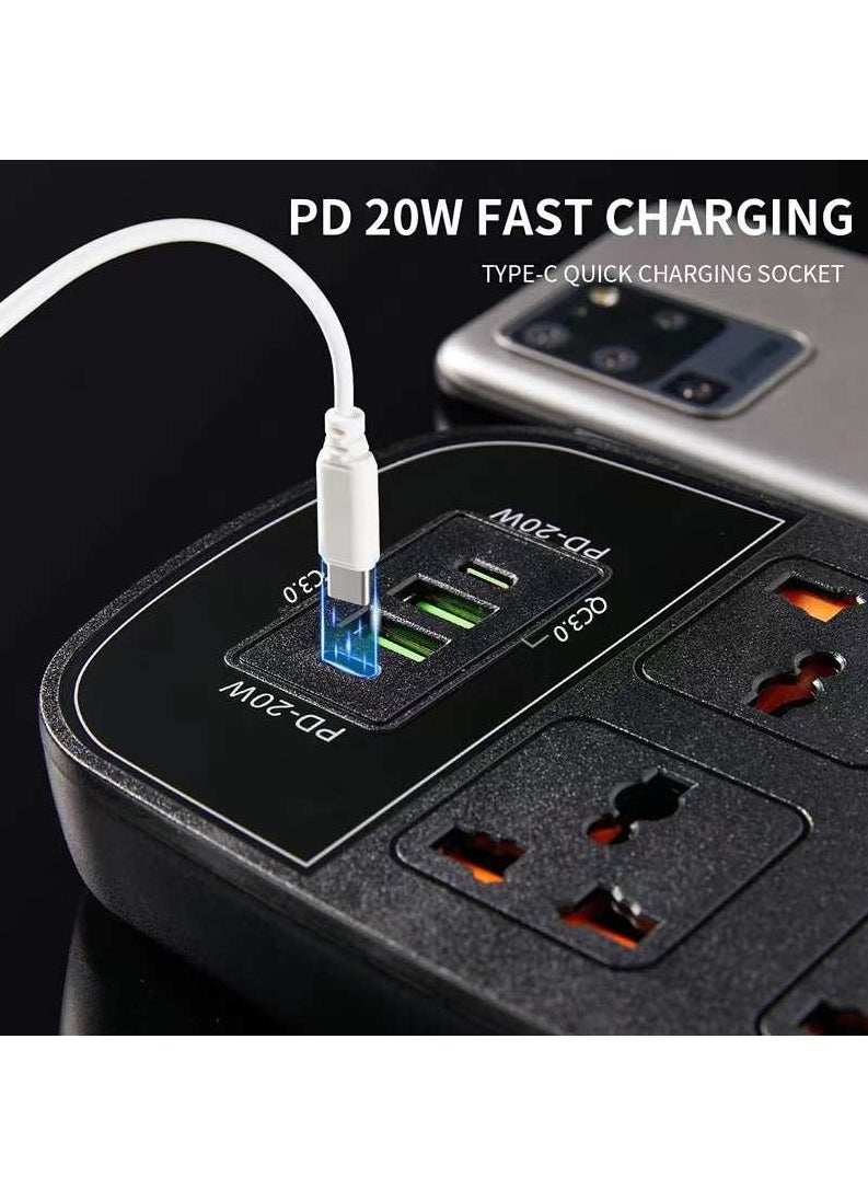 Pama - BKL-888 Universal Extension Cord With 4 Universal Sockets, 2 USB ports,  2 PD Ports and 2 Meter Multicolour - Image 1