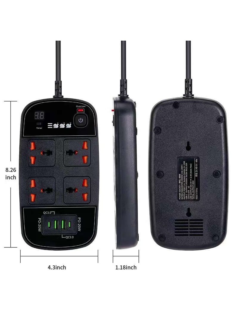 Pama - BKL-888 Universal Extension Cord With 4 Universal Sockets, 2 USB ports,  2 PD Ports and 2 Meter Multicolour - Image 1