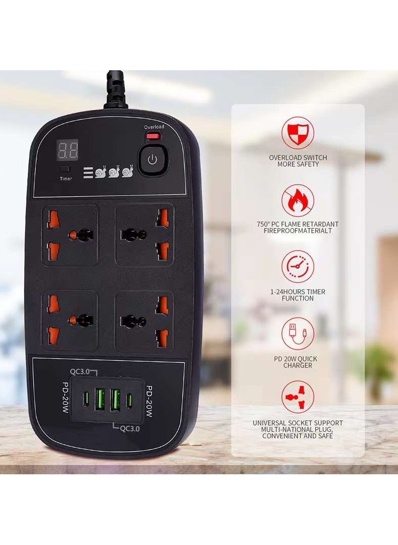 Pama - BKL-888 Universal Extension Cord With 4 Universal Sockets, 2 USB ports,  2 PD Ports and 2 Meter Multicolour - Image 1