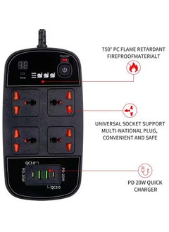 Pama BKL-888 Universal Extension Cord With 4 Universal Sockets, 2 USB ports,  2 PD Ports and 2 Meter Multicolour  - Image 1