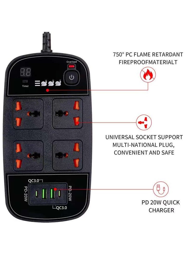 Pama - BKL-888 Universal Extension Cord With 4 Universal Sockets, 2 USB ports,  2 PD Ports and 2 Meter Multicolour - Image 1