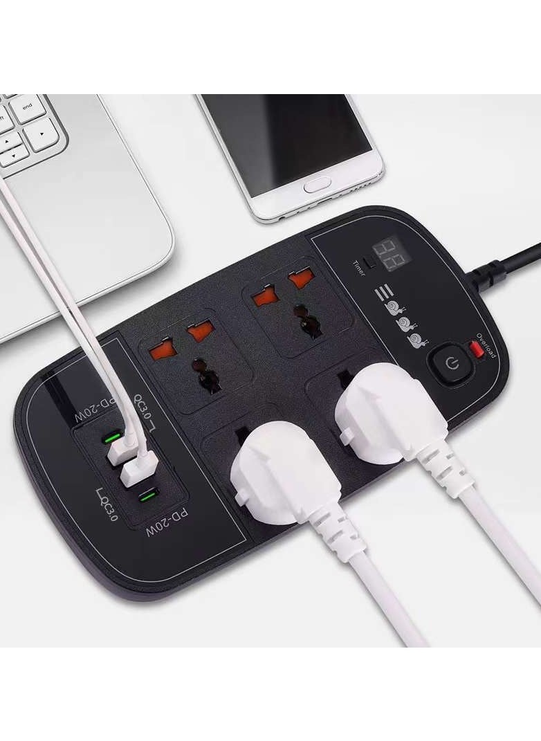 Pama - BKL-888 Universal Extension Cord With 4 Universal Sockets, 2 USB ports,  2 PD Ports and 2 Meter Multicolour - Image 1