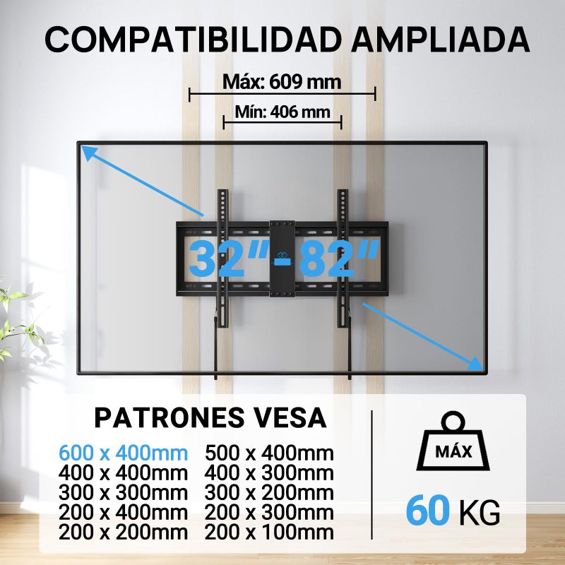 PERLESMITH Fixed TV Wall Mount Bracket for 32-82 Inch LED, LCD, and OLED Flat Screen TVs - Fits 16â€- 24â€ Wood Studs, Fixed TV Mount with VESA 600 x 400mm Holds up to 132 lbs, PSLLK1 - Image 2