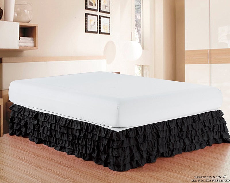 Elegant Comfort Elegant Comfort Luxurious Premium Quality 1500 Thread Count Wrinkle and Fade Resistant Egyptian Quality Microfiber Multi-Ruffle Bed Skirt - 15inch Drop  King  Black  - Image 2