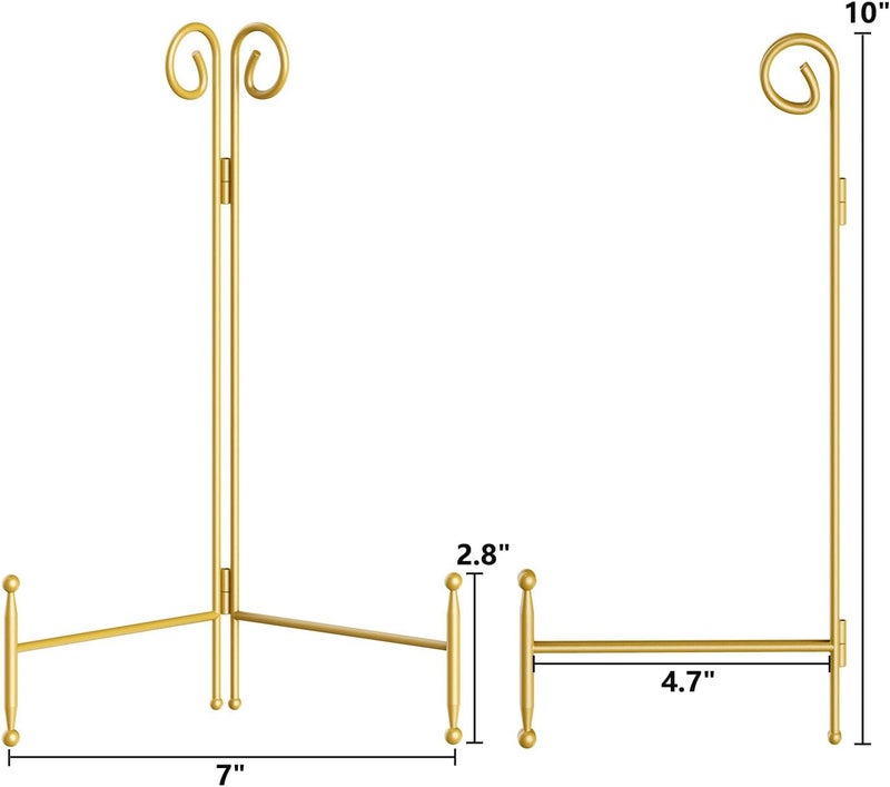 SVENJBB 10 Inch Plate Stands for Display, Gold Metal Frame Holder Stand for Picture and Decorative Plate, Collapsible Easel Display Stand for Platter, Book and Art (2 Pack) - Image 5