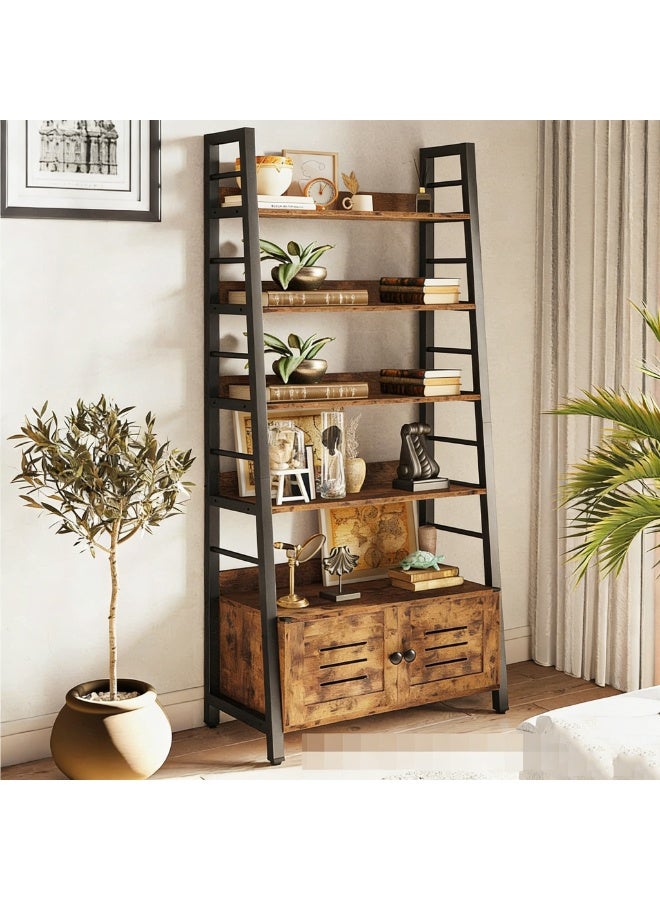 CityRiya-Long Bookshelf, Tall Bookcase, Ladder Book Storage Shelf, Bookshelves Storage Organizer, Metal Storage Rack, Modern Display Shelving for Home Office, Bedroom - Image 1