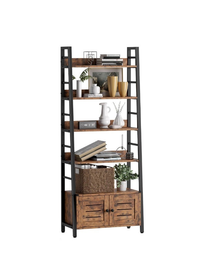 CityRiya-Long Bookshelf, Tall Bookcase, Ladder Book Storage Shelf, Bookshelves Storage Organizer, Metal Storage Rack, Modern Display Shelving for Home Office, Bedroom - Image 2