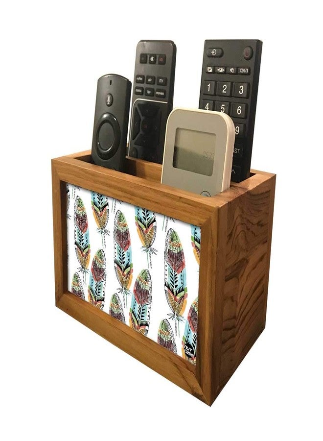 Nutcase Designer Teak Wood TV Remote Stand For Home Remote Holders Organizer Caddy for TV/AC Remotes Control -Multipurpose Desk Organiser-6�x4�x4� - Feathers - Image 5