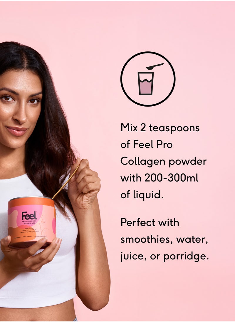 FEEL - Feel Pro Collagen Powder, Pineapple & Grapefruit Flavour Collagen Supplement Drink, Vegan, Anti-Wrinkle Support, Increased Skin Elasticity, Revive and Support Hair And Nail Growth (30 Servings) - Image 1