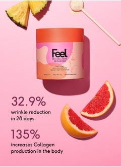 FEEL Feel Pro Collagen Powder, Pineapple & Grapefruit Flavour Collagen Supplement Drink, Vegan, Anti-Wrinkle Support, Increased Skin Elasticity, Revive and Support Hair And Nail Growth (30 Servings)  - Image 3