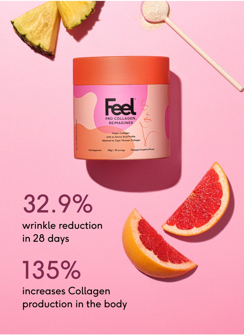 FEEL - Feel Pro Collagen Powder, Pineapple & Grapefruit Flavour Collagen Supplement Drink, Vegan, Anti-Wrinkle Support, Increased Skin Elasticity, Revive and Support Hair And Nail Growth (30 Servings) - Image 1