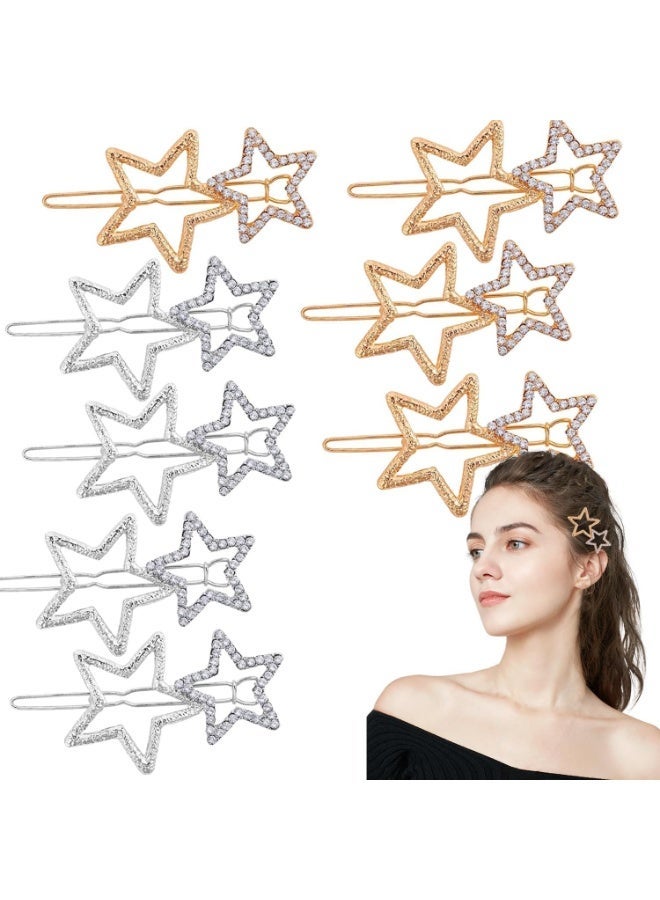 شرائح الشعر النجم ، شرائح الشعر الهندسية المضادة للانزلاق 8Pcs ، شرائح الشعر المائية الأنيقة شرائح الشعر الفتيات إكسسوارات الشعر (الذهب ، الفضة) - Image 1