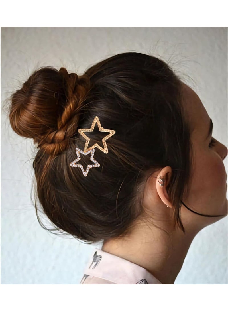 شرائح الشعر النجم ، شرائح الشعر الهندسية المضادة للانزلاق 8Pcs ، شرائح الشعر المائية الأنيقة شرائح الشعر الفتيات إكسسوارات الشعر (الذهب ، الفضة) - Image 4