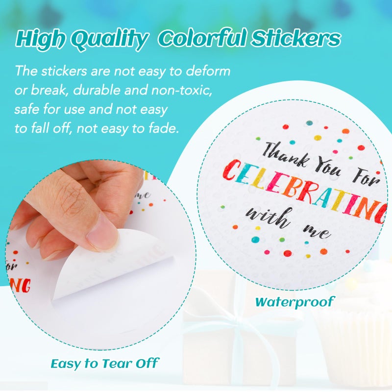 Anwyll 120Pcs Thank You Stickers - 2'' Thank You for Celebrating with Me Stickers Colorful Dot Thank You Birthday Party Favor Sticker Self Adhesive Thank You Seal Label Sticker for Gift Wedding Grad - Image 3