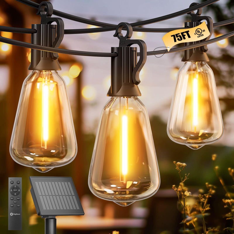Brightown 75FT Solar String Lights Outdoor Waterproof with Remote 351 LED Shatterproof Bulbs Dimmable Timable 3 Light Modes Commercial Grade Patio Lights for Garden Backyard Party Decor - Image 2