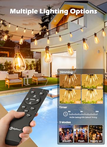 Brightown 75FT Solar String Lights Outdoor Waterproof with Remote 351 LED Shatterproof Bulbs Dimmable Timable 3 Light Modes Commercial Grade Patio Lights for Garden Backyard Party Decor - Image 3