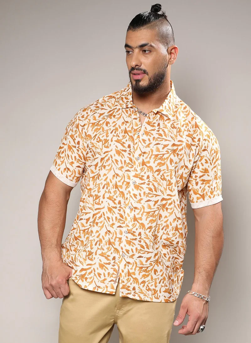 Instafab Plus Instafab Plus Men's Brown Foliage Strokes Shirt For Casual Wear | Spread Collar | Short Sleeve | Button Closure | Cotton Shirt Crafted With Comfort Fit For Everyday Wear