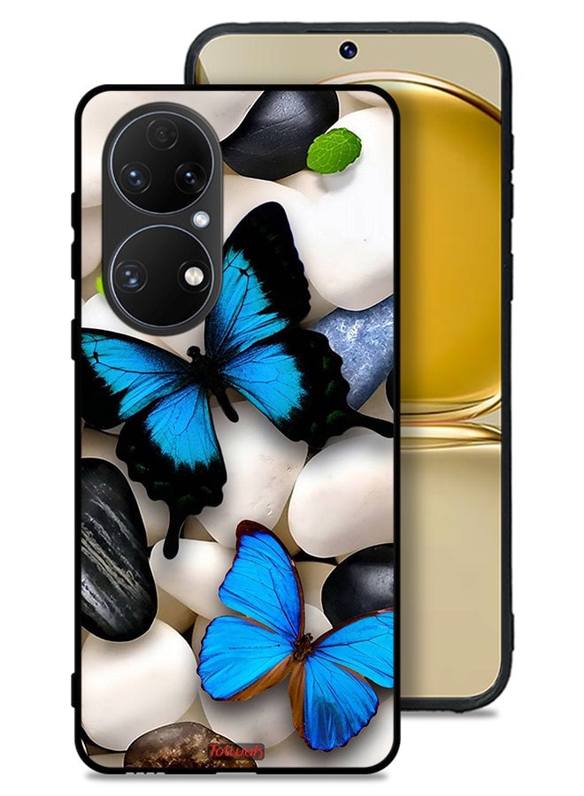 Tolwak Huawei P50E Protective Case Cover Butterflies On Stones - Image 1