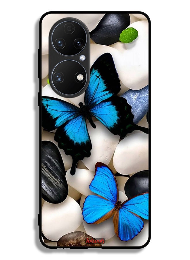 Tolwak Huawei P50E Protective Case Cover Butterflies On Stones - Image 2