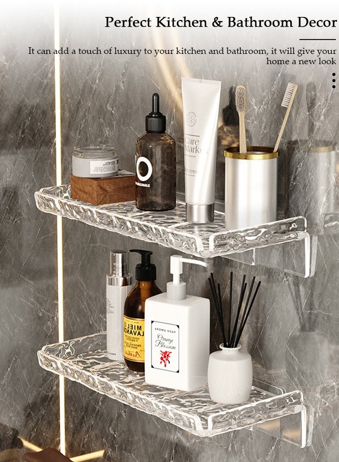 DUNISO 2PCS Wall Mounted Transparent Shower Caddy, Water Ripple Clear Shower Shelves with Self Adhesive Tape, No Drilling Adhesive Shower Shelf for Bathroom Storage, Rustproof Shower Shelf for Bathroom, Dorm, Toilet, Kitchen - Image 3