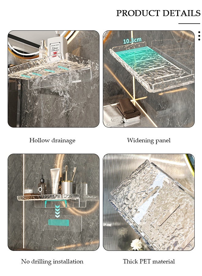 DUNISO 2PCS Wall Mounted Transparent Shower Caddy, Water Ripple Clear Shower Shelves with Self Adhesive Tape, No Drilling Adhesive Shower Shelf for Bathroom Storage, Rustproof Shower Shelf for Bathroom, Dorm, Toilet, Kitchen - Image 5