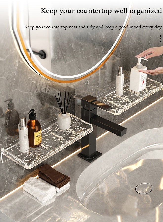 DUNISO 2PCS Wall Mounted Transparent Shower Caddy, Water Ripple Clear Shower Shelves with Self Adhesive Tape, No Drilling Adhesive Shower Shelf for Bathroom Storage, Rustproof Shower Shelf for Bathroom, Dorm, Toilet, Kitchen - Image 4