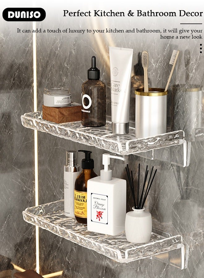 DUNISO 2PCS Wall Mounted Transparent Shower Caddy, Water Ripple Clear Shower Shelves with Self Adhesive Tape, No Drilling Adhesive Shower Shelf for Bathroom Storage, Rustproof Shower Shelf for Bathroom, Dorm, Toilet, Kitchen  - Image 4