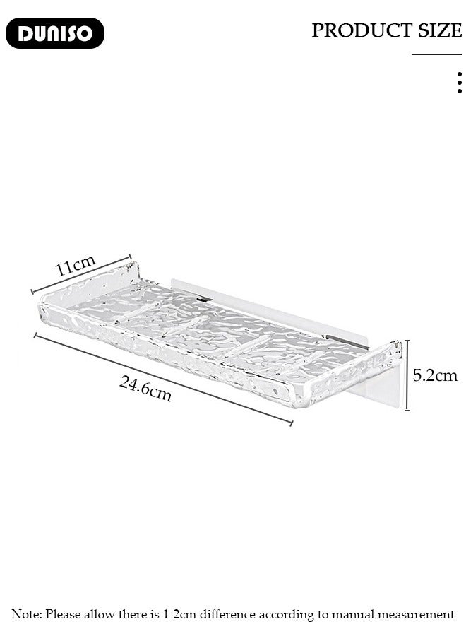 DUNISO 2PCS Wall Mounted Transparent Shower Caddy, Water Ripple Clear Shower Shelves with Self Adhesive Tape, No Drilling Adhesive Shower Shelf for Bathroom Storage, Rustproof Shower Shelf for Bathroom, Dorm, Toilet, Kitchen  - Image 5
