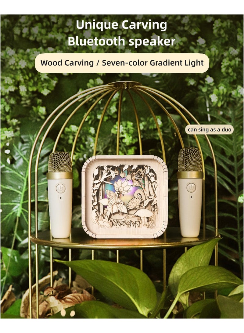 Zikra Karaoke Machine Wooden for Kids Adults, Mini Portable Bluetooth Karaoke Speaker with 2 Wireless Microphone and Lights, Support AUX/TF, Gift for Birthday, Family, Home Party and Toys for Girls/Boys - Image 2