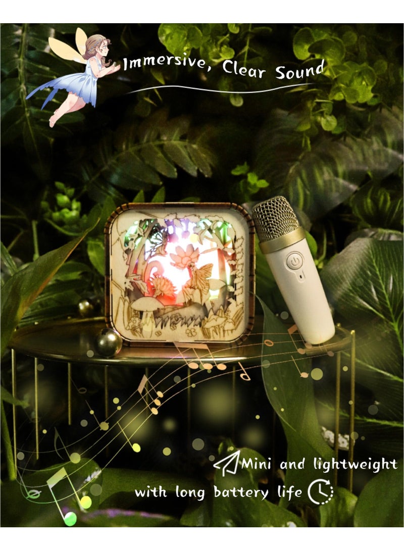 Zikra Karaoke Machine Wooden for Kids Adults, Mini Portable Bluetooth Karaoke Speaker with 2 Wireless Microphone and Lights, Support AUX/TF, Gift for Birthday, Family, Home Party and Toys for Girls/Boys - Image 5