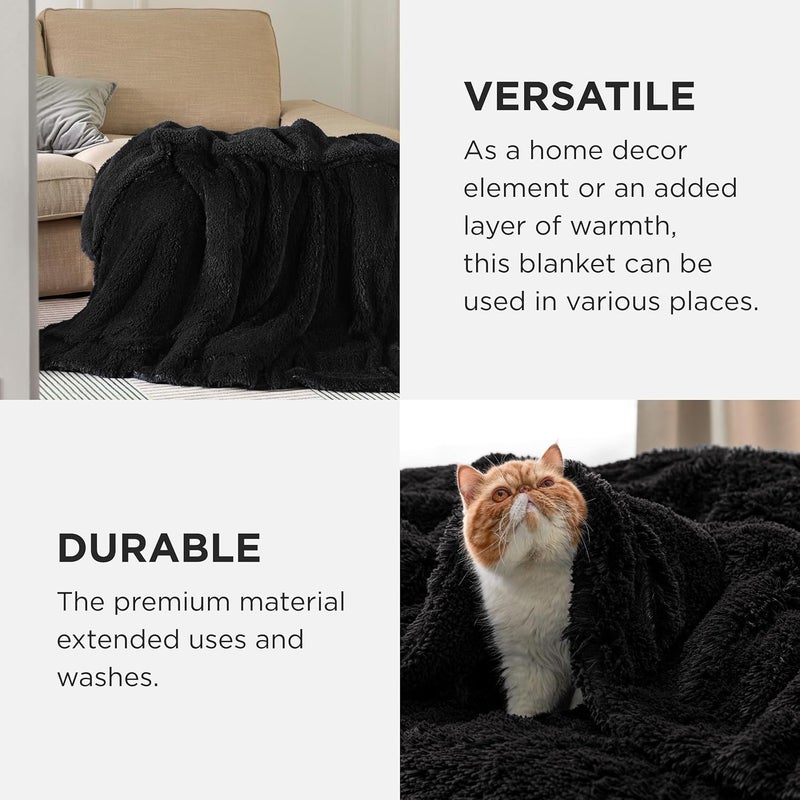 Bedsure Faux Fur Fuzzy Black Throw Blanket – Fuzzy, Fluffy, and Shaggy Faux Fur, Soft and Thick Sherpa, Cozy Warm Decorative Gift, Throw Blankets for Couch, Sofa, Bed, 50x60 Inches, 640 GSM - Image 4