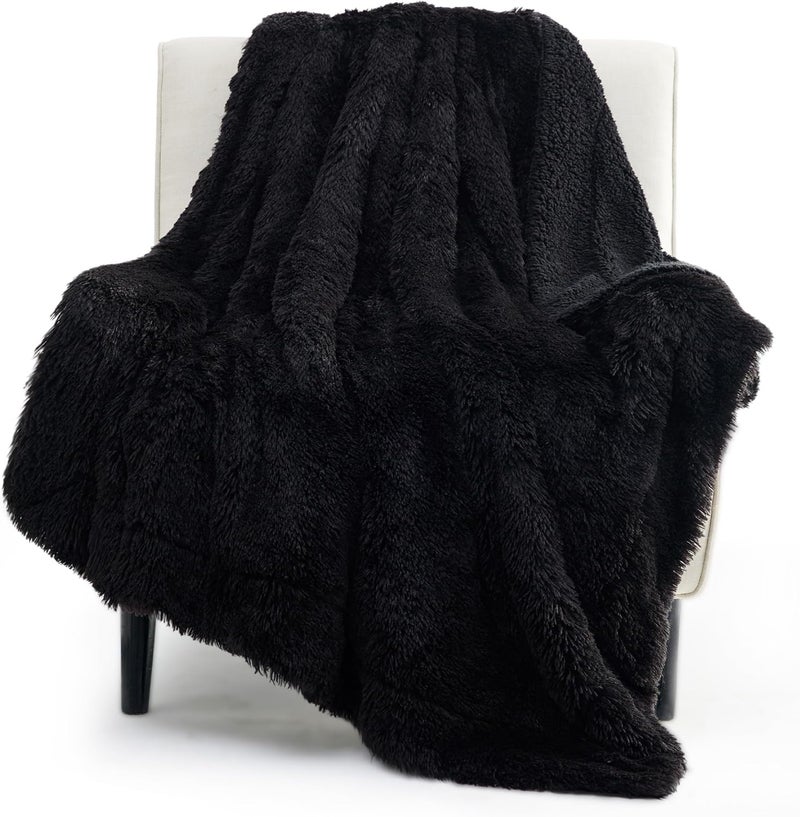 Bedsure Faux Fur Fuzzy Black Throw Blanket – Fuzzy, Fluffy, and Shaggy Faux Fur, Soft and Thick Sherpa, Cozy Warm Decorative Gift, Throw Blankets for Couch, Sofa, Bed, 50x60 Inches, 640 GSM - Image 1