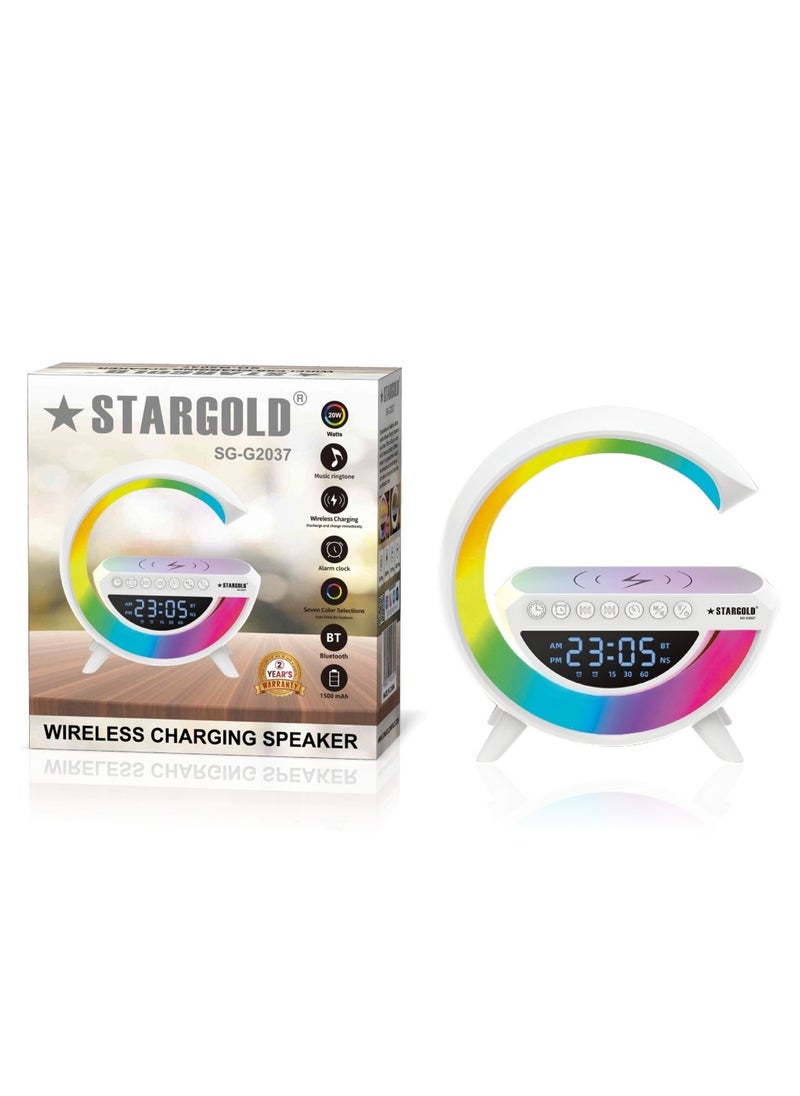Stargold - Wireless Charging Speaker, Bluetooth, 20W Power Output, Alarm Clock, 7-Color LED Night Light, Wireless Charging Pad, 1500mAh Battery, Touch Control And Music Ringtone - Image 1