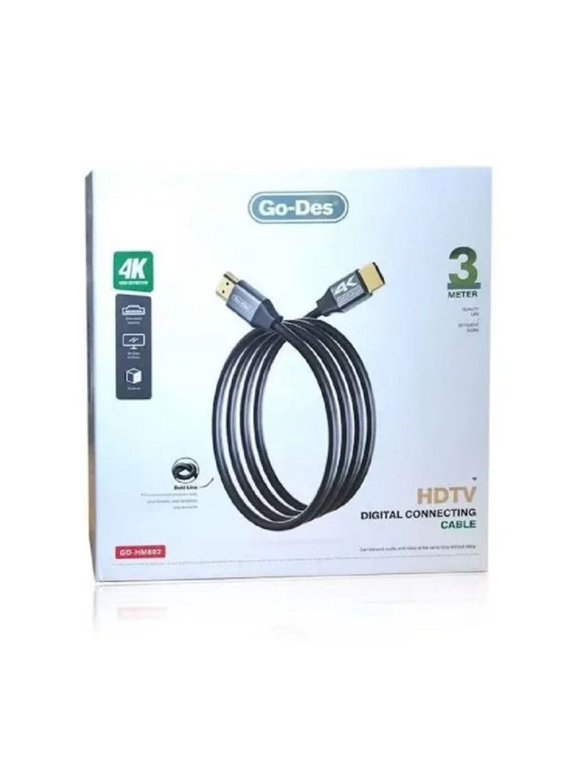 Go-des Gd Hm802 Hdmi 4k Hd Gold Plated Interface Cable, Black, 3m - Image 4