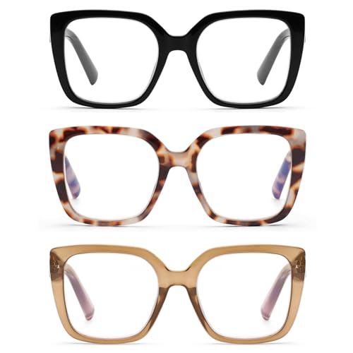 DOOViC 3 Pack Oversized Reading Glasses for Women Blue Light Blocking Square Stylish Computer Readers +1.50 Strength - Image 1