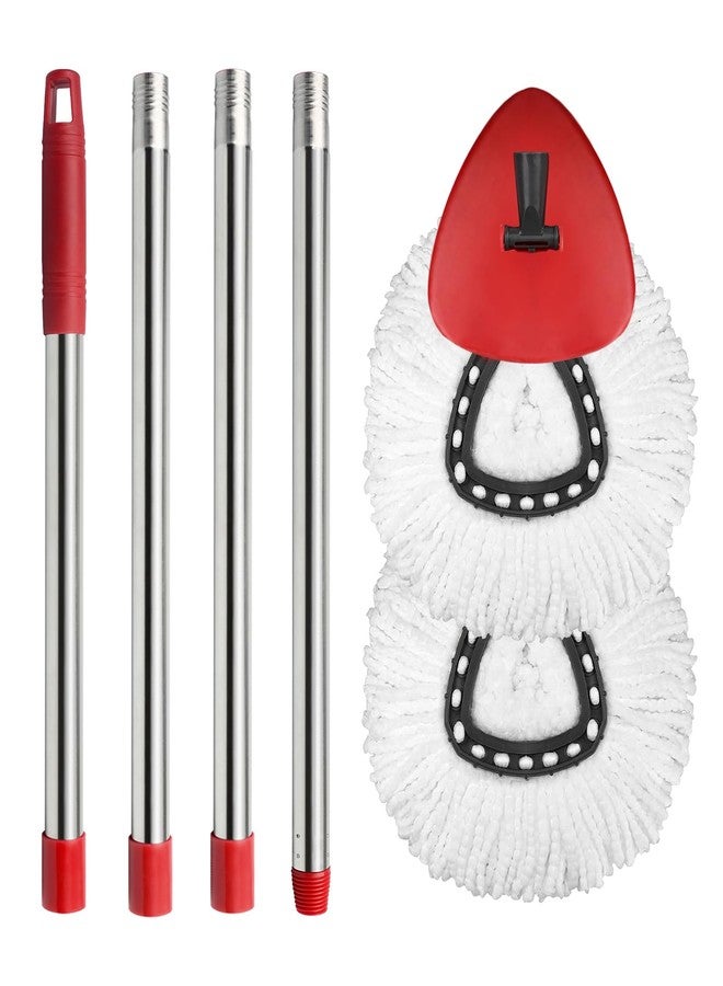 Hibaby 2 Spin Mop Head Replacement, 1 Base, 1 Mop Handle (30-58in) Combo Mops Set Compatible with OCedar EasyWring RinseClean Microfiber Mops (White (1-Tank System)) - Image 1