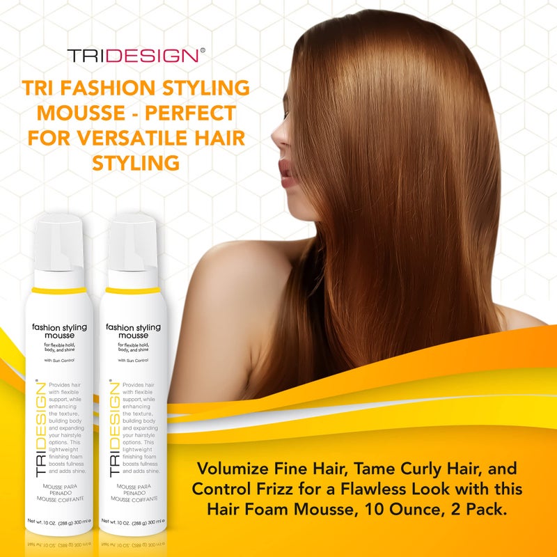 TRIDESIGN TRI Fashion Volumizing Mousse for Wavy Hair - Taming Curls, Frizz Control & Shine, Styling Foam for Women - 10 Ounce (2 Pack) - Image 4