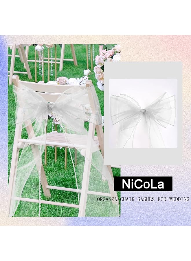 erorex 10Pcs Organza Chair Bows For Chair 22X280Cm Organza Sashes White Wider Sash Fuller Cover Bows Sash For Wedding Decorations Birthday Party Decorations Chair Decorations White - Image 2