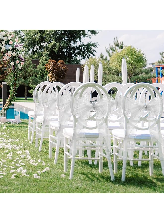 erorex 10Pcs Organza Chair Bows For Chair 22X280Cm Organza Sashes White Wider Sash Fuller Cover Bows Sash For Wedding Decorations Birthday Party Decorations Chair Decorations White - Image 5
