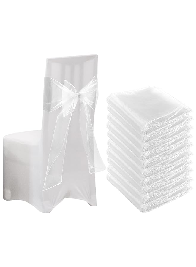 erorex 10Pcs Organza Chair Bows For Chair 22X280Cm Organza Sashes White Wider Sash Fuller Cover Bows Sash For Wedding Decorations Birthday Party Decorations Chair Decorations White - Image 1