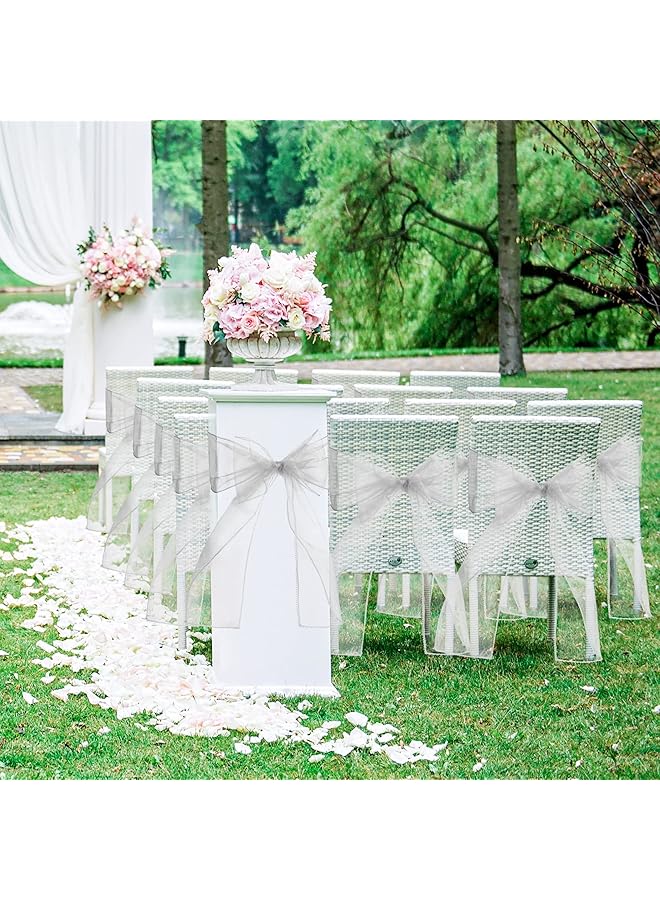 erorex 10Pcs Organza Chair Bows For Chair 22X280Cm Organza Sashes White Wider Sash Fuller Cover Bows Sash For Wedding Decorations Birthday Party Decorations Chair Decorations White - Image 4