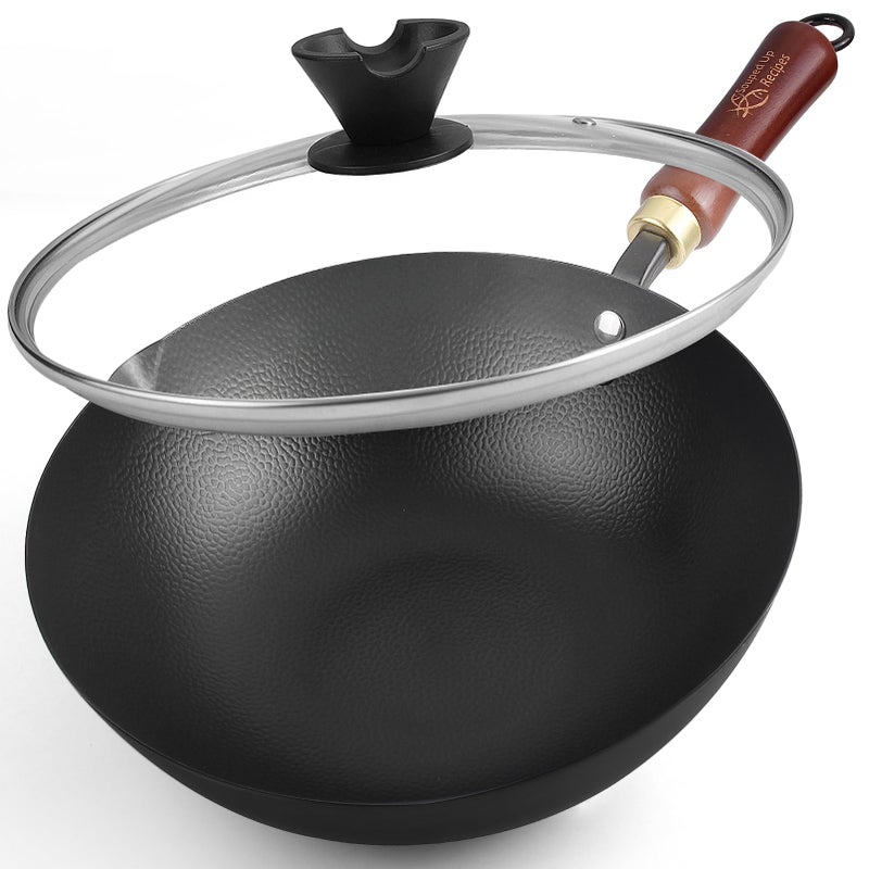 Souped Up Recipes 10 Inch Carbon Steel Wok For Electric, Induction and Gas Stoves (Lid and User Guide Video Included) - Image 1