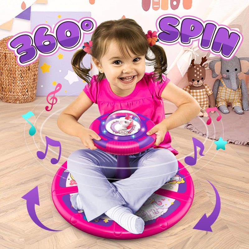 Flooyes Unicorn Sit and Spin Toys for Toddlers Girls 2 Years Old, Christmas Birthday Gifts for 1 2 3 4, with LED and Music, 360Â° Spin - Image 3