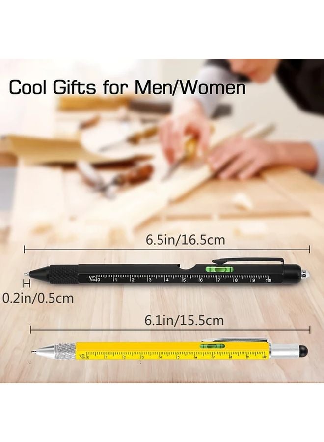 Polychrome 2Pcs 10 in 1 Multi Tool Pen Set LED Light Stylus Ruler Level Bottle Opener Screwdriver Ballpoint Pen Gifts for Men - Image 4