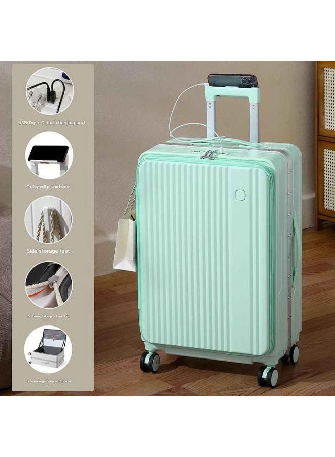 Smart Hardside Spinner Trolley Luggage with USB Charging Port – Light Green