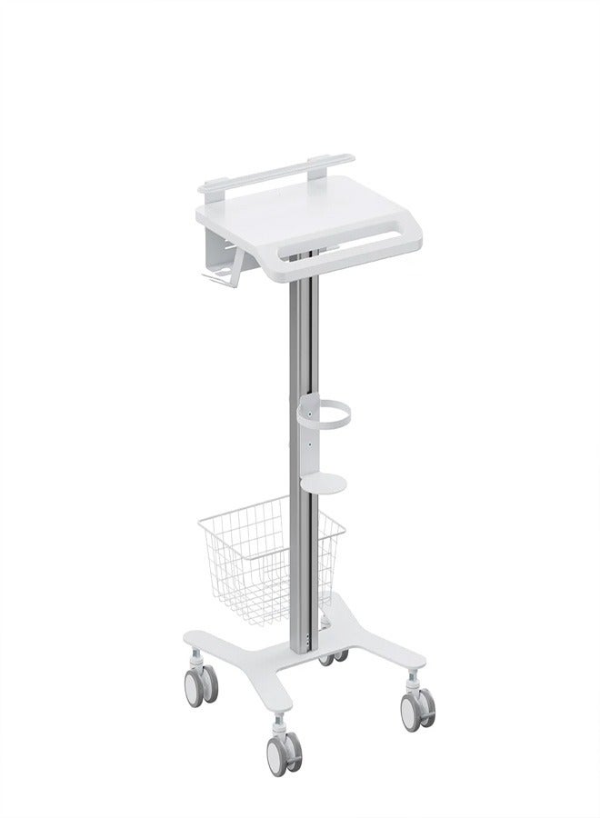 Skill Tech SH MED06 4 Medical Laptop Cart with Anti Theft Laptop Holder & Storage Basket – Mobile Workstation Trolley, Max Load 20kg  Table , 5kg  Basket , Height Adjustable  White - Image 1