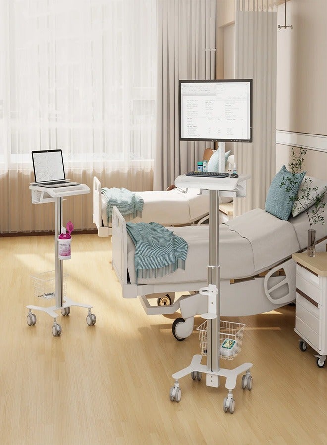 Skill Tech SH MED06 4 Medical Laptop Cart with Anti Theft Laptop Holder & Storage Basket – Mobile Workstation Trolley, Max Load 20kg  Table , 5kg  Basket , Height Adjustable  White - Image 3